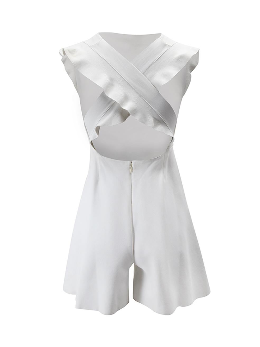 Valentino Women's White Ruffle Short Sleeve Playsuit In Good Condition In London, GB
