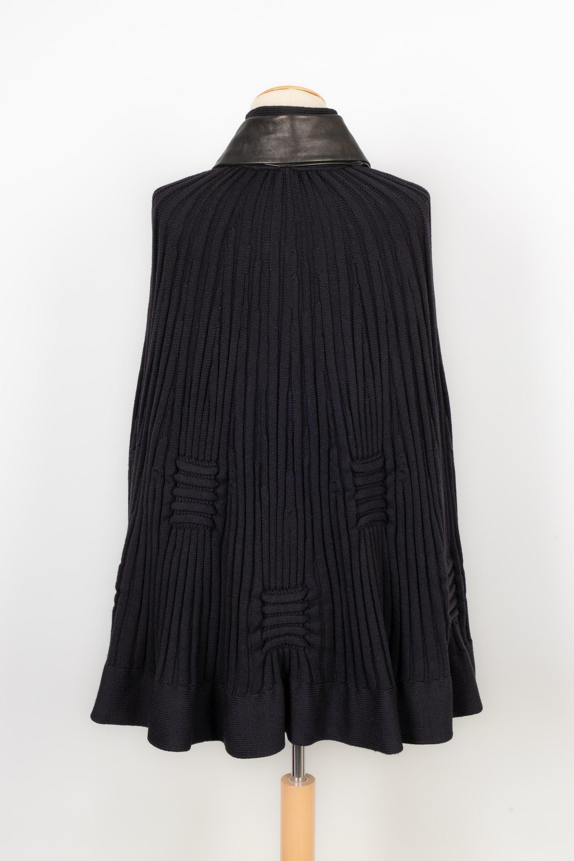 Valentino Wool Cape with Black Leather Ascot Tie For Sale 1