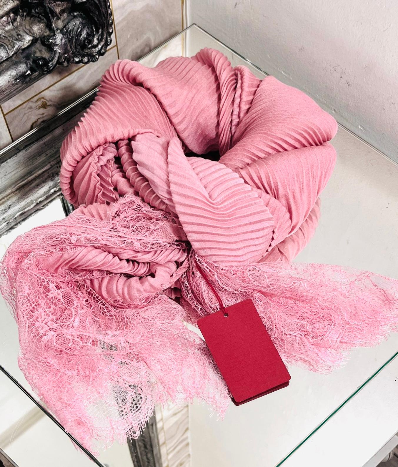 Pink Valentino Wool, Silk & Cashmere Blend Lace Paneled Plisse Scarf