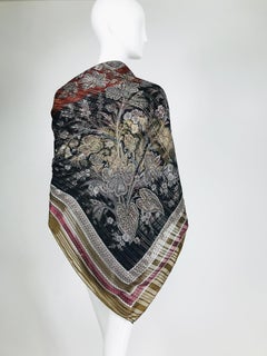 Valentino Woven Metallic Silk Chiffon Scarf with Abstract Design 1970s 54" x 54"