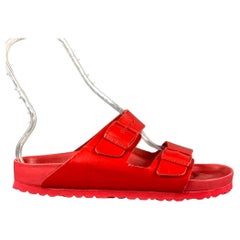 VALENTINO x BIRKENSTOCK Größe 12 Rote Leder-Sandalen mit Schnalle