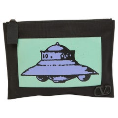 Valentino x Undercover Schwarzes Segeltuch und Leder UFO Slim Pouch aus Segeltuch