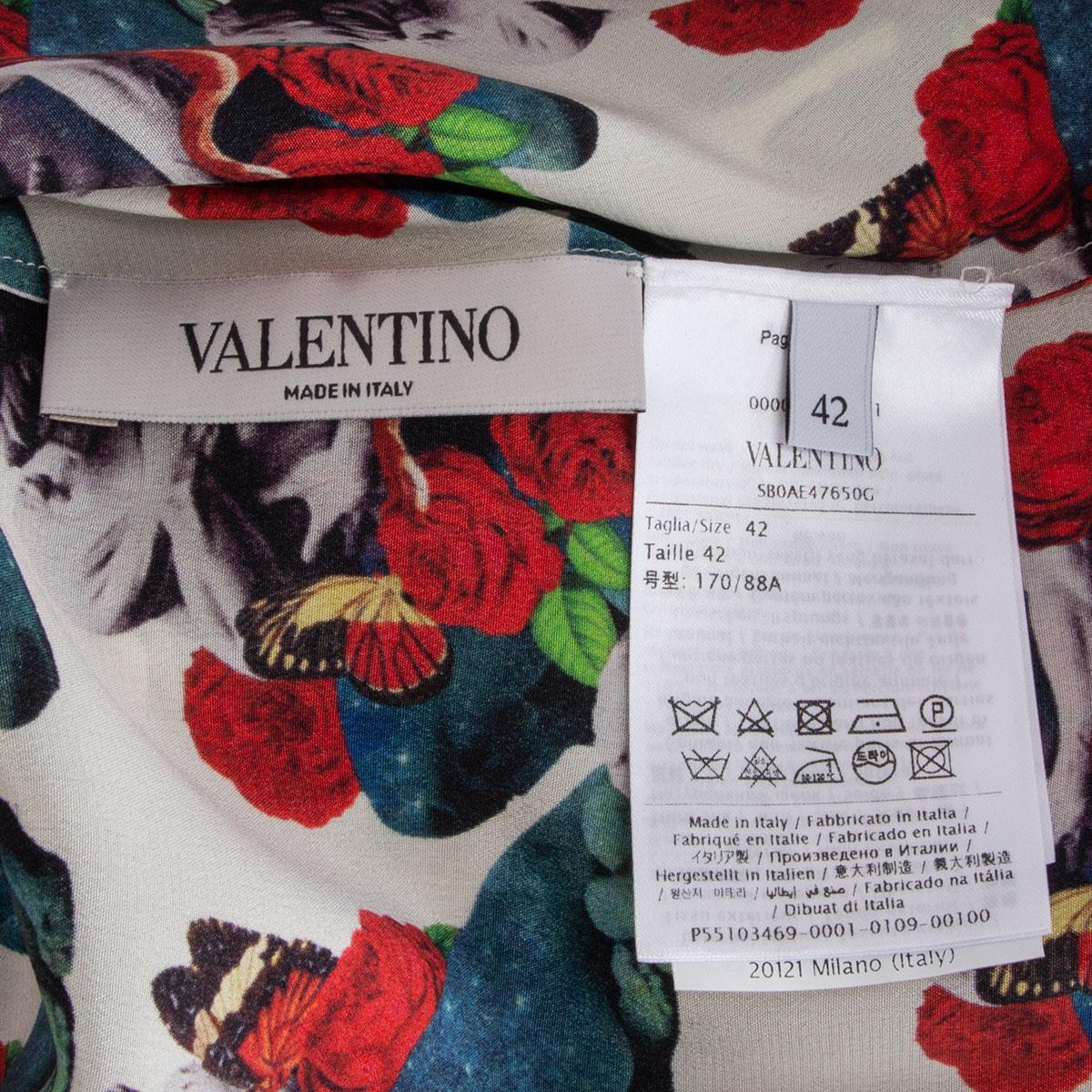 VALENTINO x UNDERCOVER LOVER red silk PRINTED PUSSY BOW Blouse Shirt 42 M In Excellent Condition For Sale In Zürich, CH