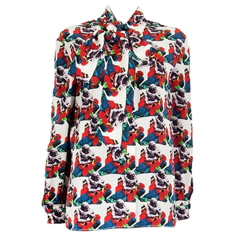 VALENTINO x UNDERCOVER LOVER red silk PRINTED PUSSY BOW Blouse Shirt 42 M For Sale