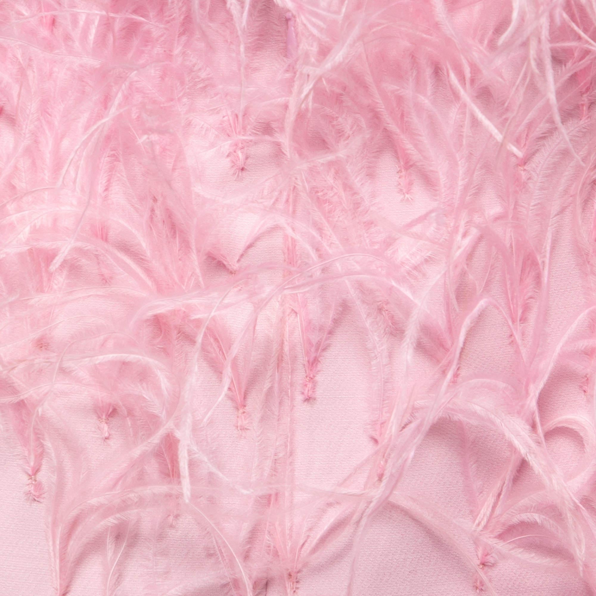 Valentino X Undercover Pink Crepe Graphic Print Feather Embellished Dress S In Excellent Condition In Dubai, Al Qouz 2