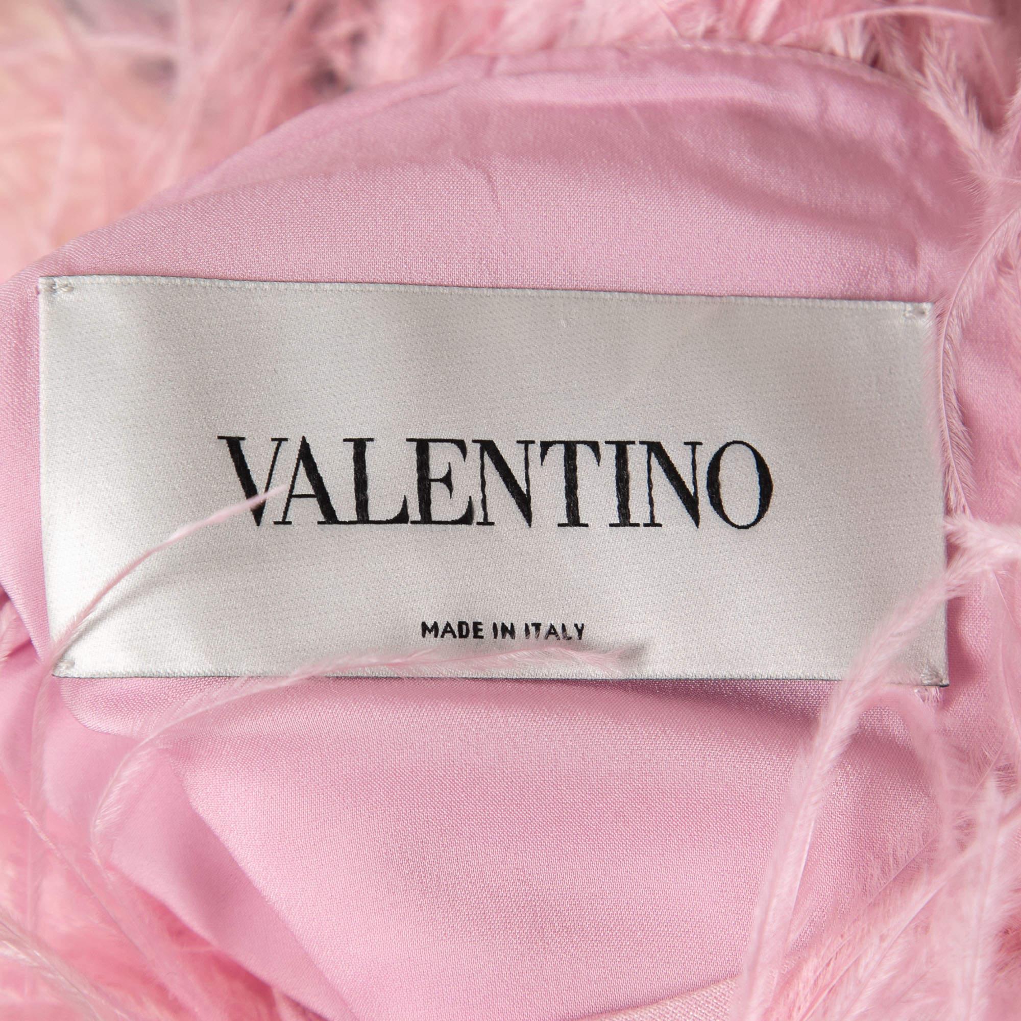Valentino X Undercover Pink Crepe Graphic Print Feather Embellished Dress S 2