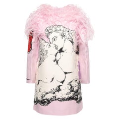 Valentino X Undercover Pink Crepe Graphic Print Feather Embellished Dress S