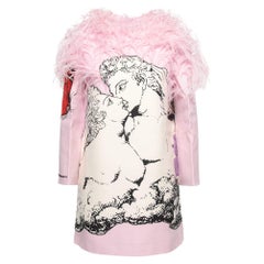 Valentino X Undercover Kleid aus rosa Krepp mit Federschmuck und Grafikdruck S