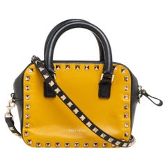 Valentino Yellow/Black Leather Rockstud Satchel