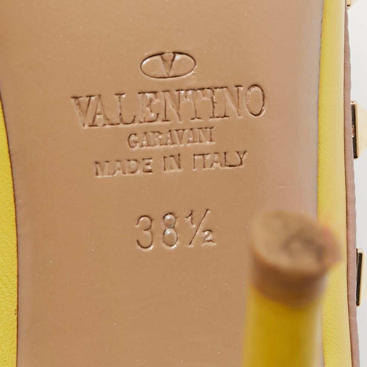 Valentino Yellow/Dusty Pink Leather Rockstud Ankle Strap Pumps Size 38.5 2