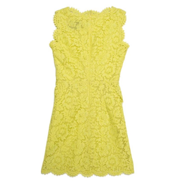 Valentino Yellow Floral Lace Scalloped Trim Bow Detail Peplum Dress S ...