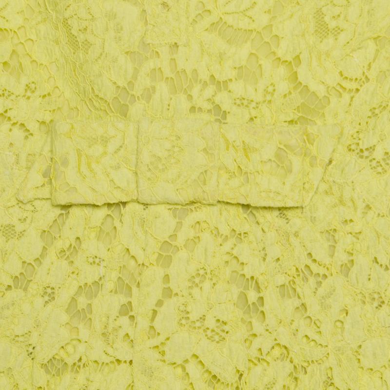 Valentino Yellow Floral Lace Scalloped Trim Bow Detail Peplum Dress S 1