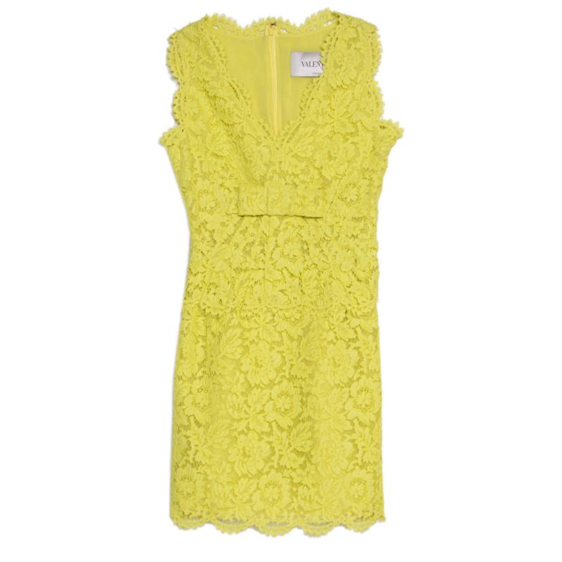 Valentino Yellow Floral Lace Scalloped Trim Bow Detail Peplum Dress S 2