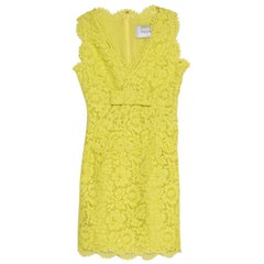 Valentino Yellow Floral Lace Scalloped Trim Bow Detail Peplum Dress S