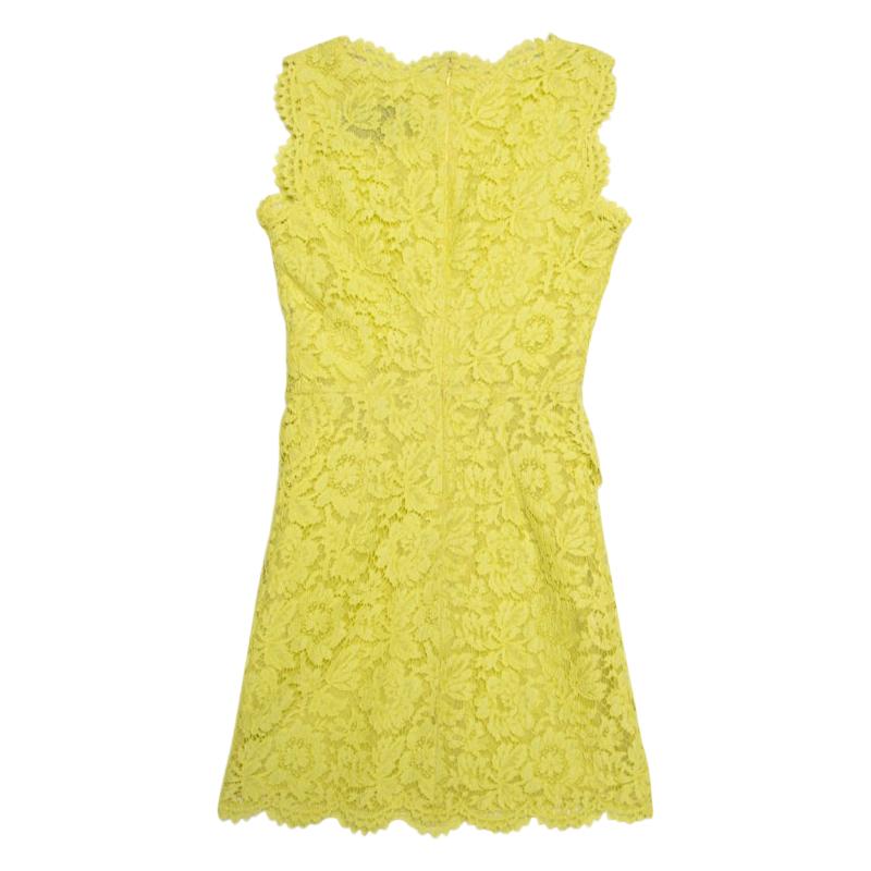 Valentino Yellow Floral Lace Scalloped Trim Bow Detail Peplum Dress S