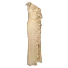 VALENTINO YELLOW LACE LONG ONE SHOULDER GOWN DRESS Sz 6