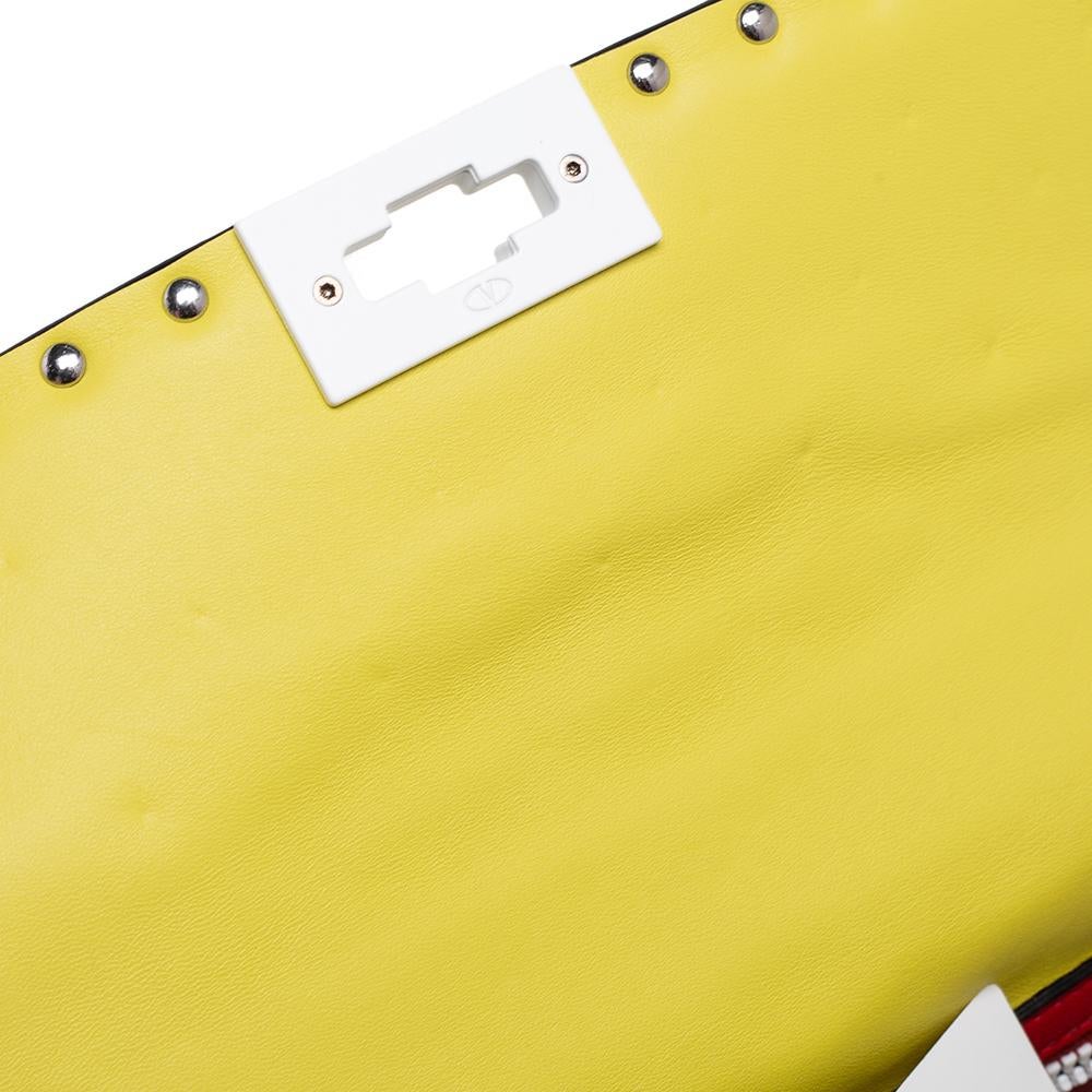 Women's Valentino Yellow Leather Medium Rockstud Spike Top Handle Bag