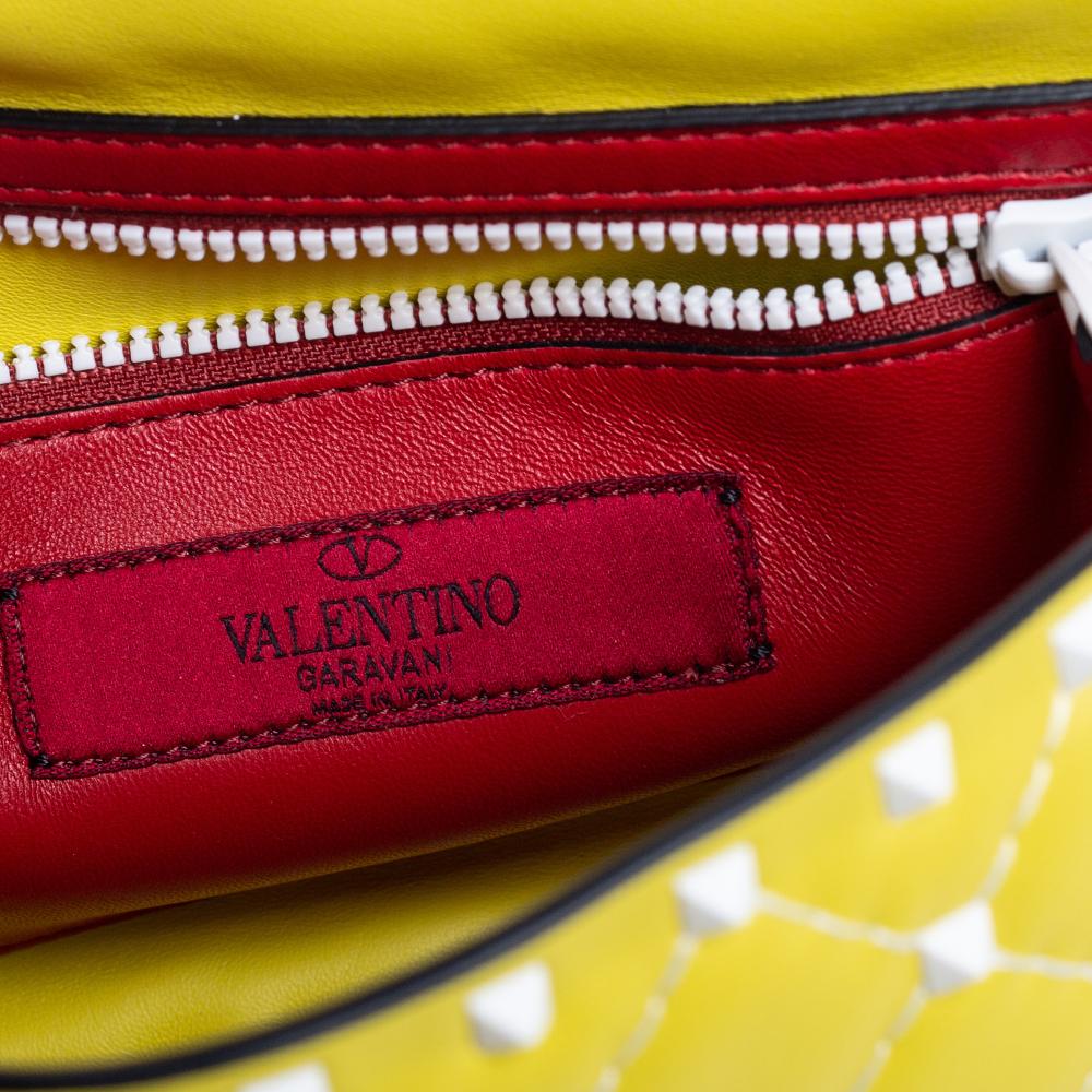 Valentino Yellow Leather Medium Rockstud Spike Top Handle Bag 1