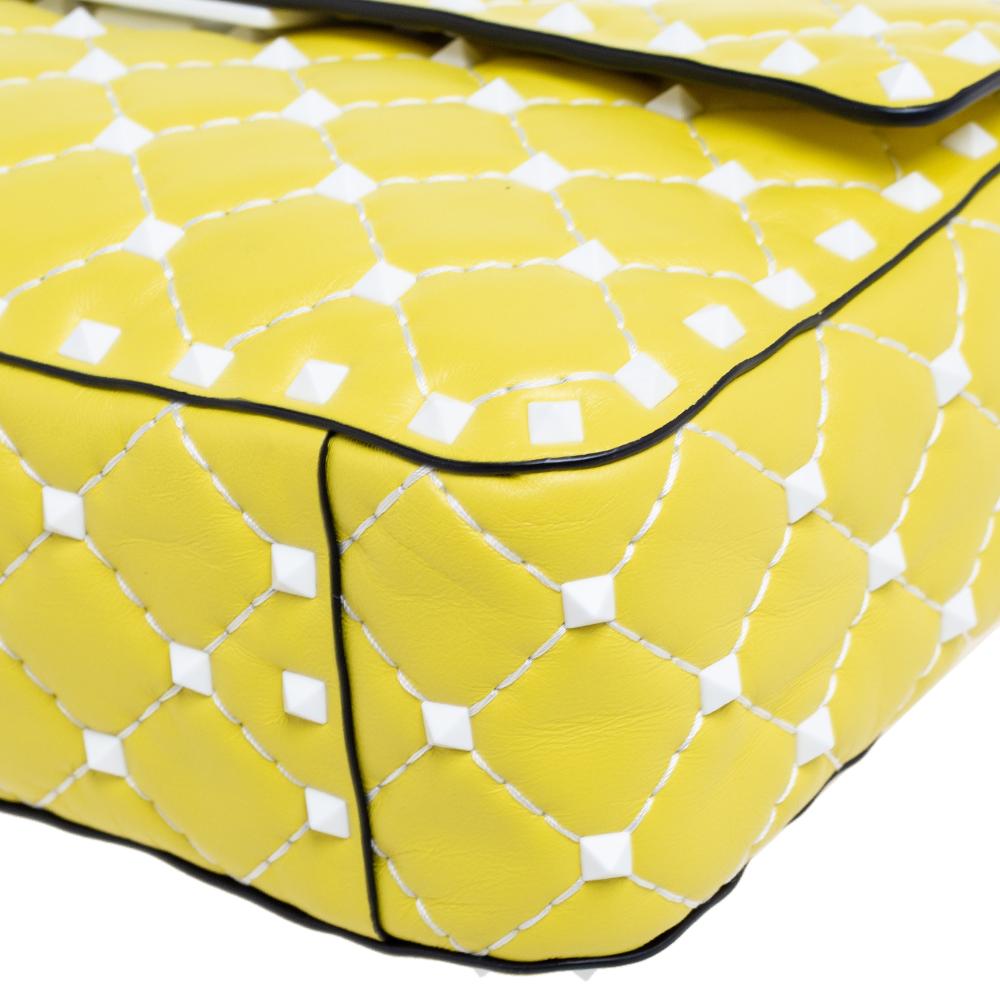 Valentino Yellow Leather Medium Rockstud Spike Top Handle Bag 3