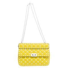 Valentino Yellow Leather Medium Rockstud Spike Top Handle Bag