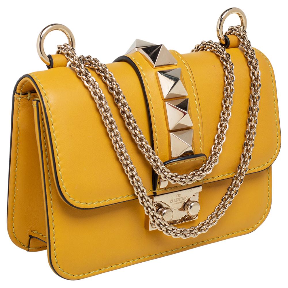 Valentino Yellow Leather Mini Glam Lock Flap Shoulder Bag 4