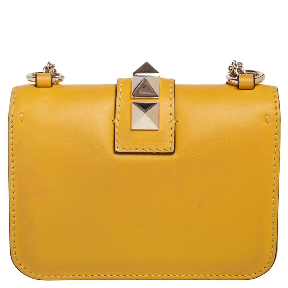 Valentino Yellow Leather Mini Glam Lock Flap Shoulder Bag 5
