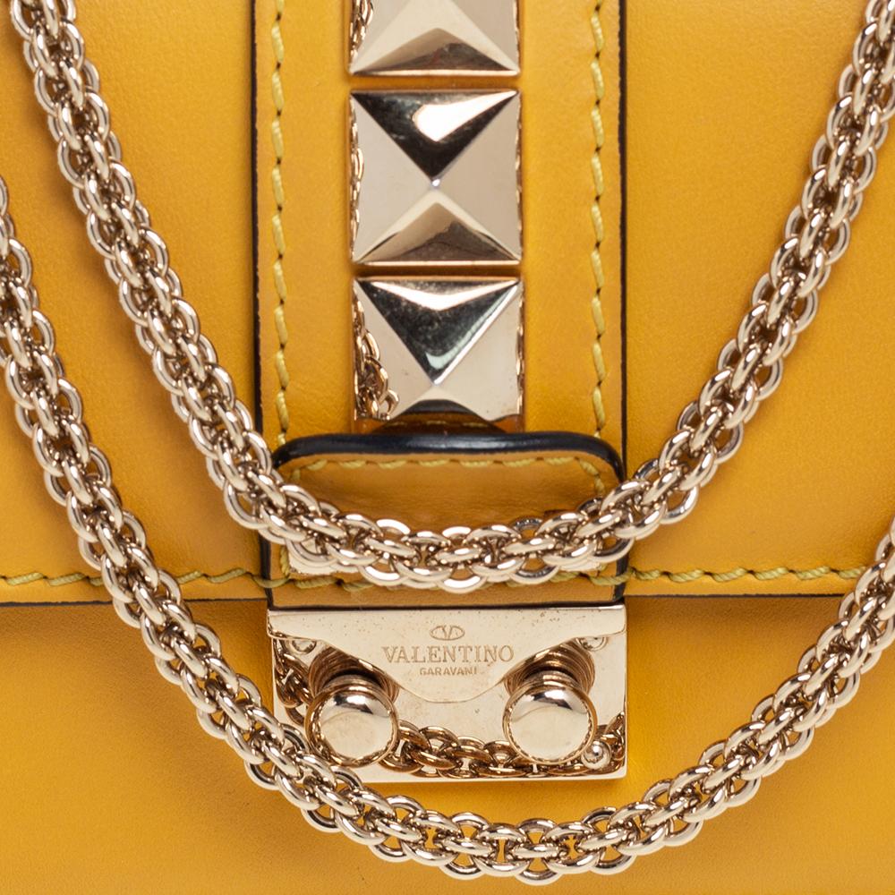 Valentino Yellow Leather Mini Glam Lock Flap Shoulder Bag 2