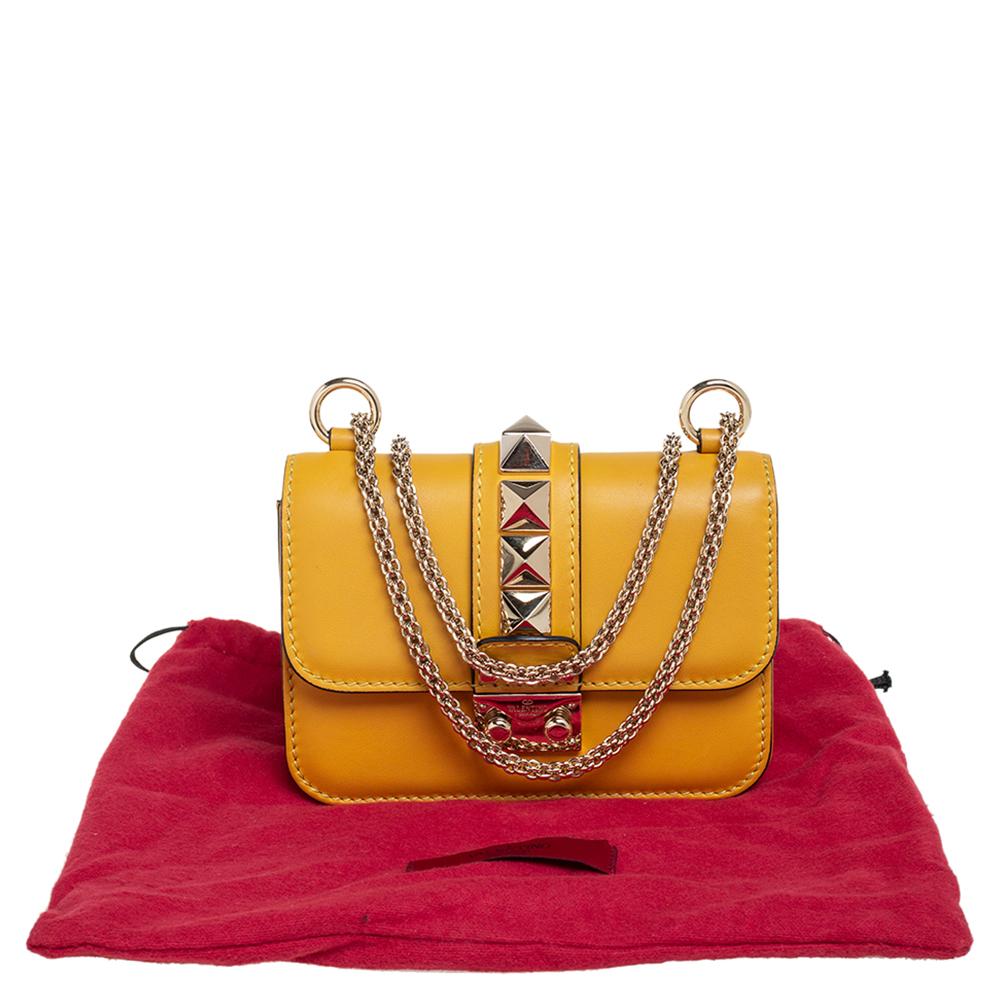 Valentino Yellow Leather Mini Glam Lock Flap Shoulder Bag 3