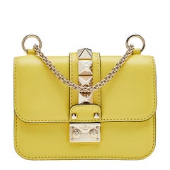 Valentino Yellow Leather Mini Glam Lock Shoulder Bag