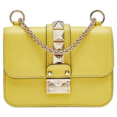 Valentino Yellow Leather Mini Glam Lock Shoulder Bag