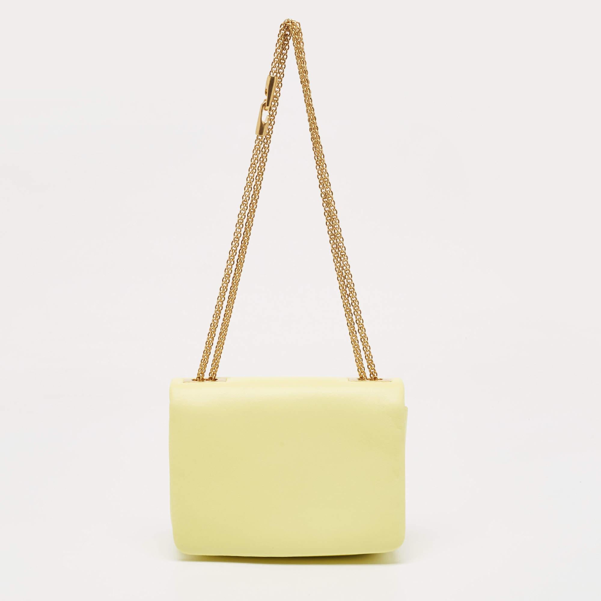Valentino Yellow Leather One Stud Chain Bag 3