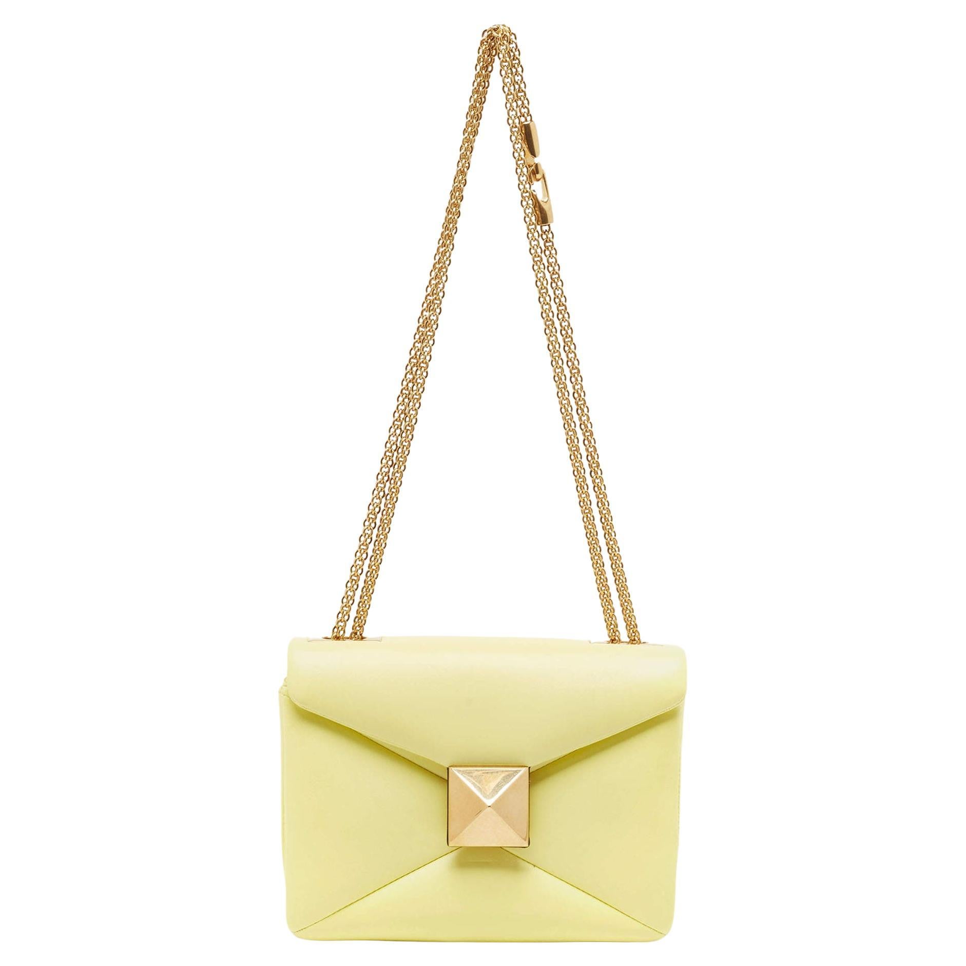 Valentino Yellow Leather One Stud Chain Bag For Sale