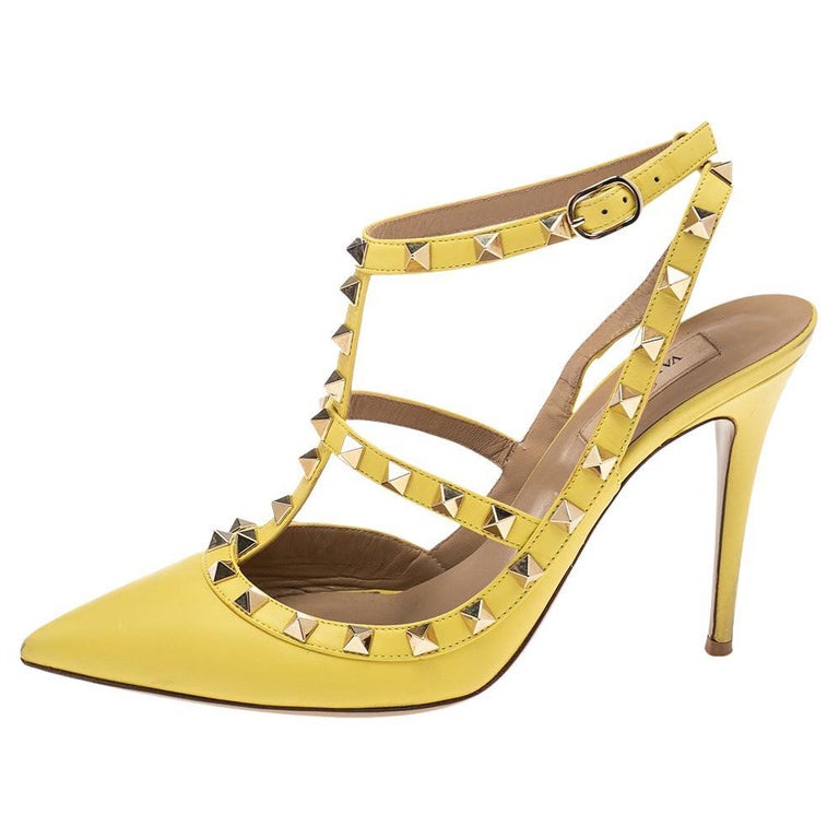 Valentino Rockstud Strappy Pointed Toe Sandals Size 39.5 at 1stDibs | valentino yellow valentino shoes, valentino rockstud yellow