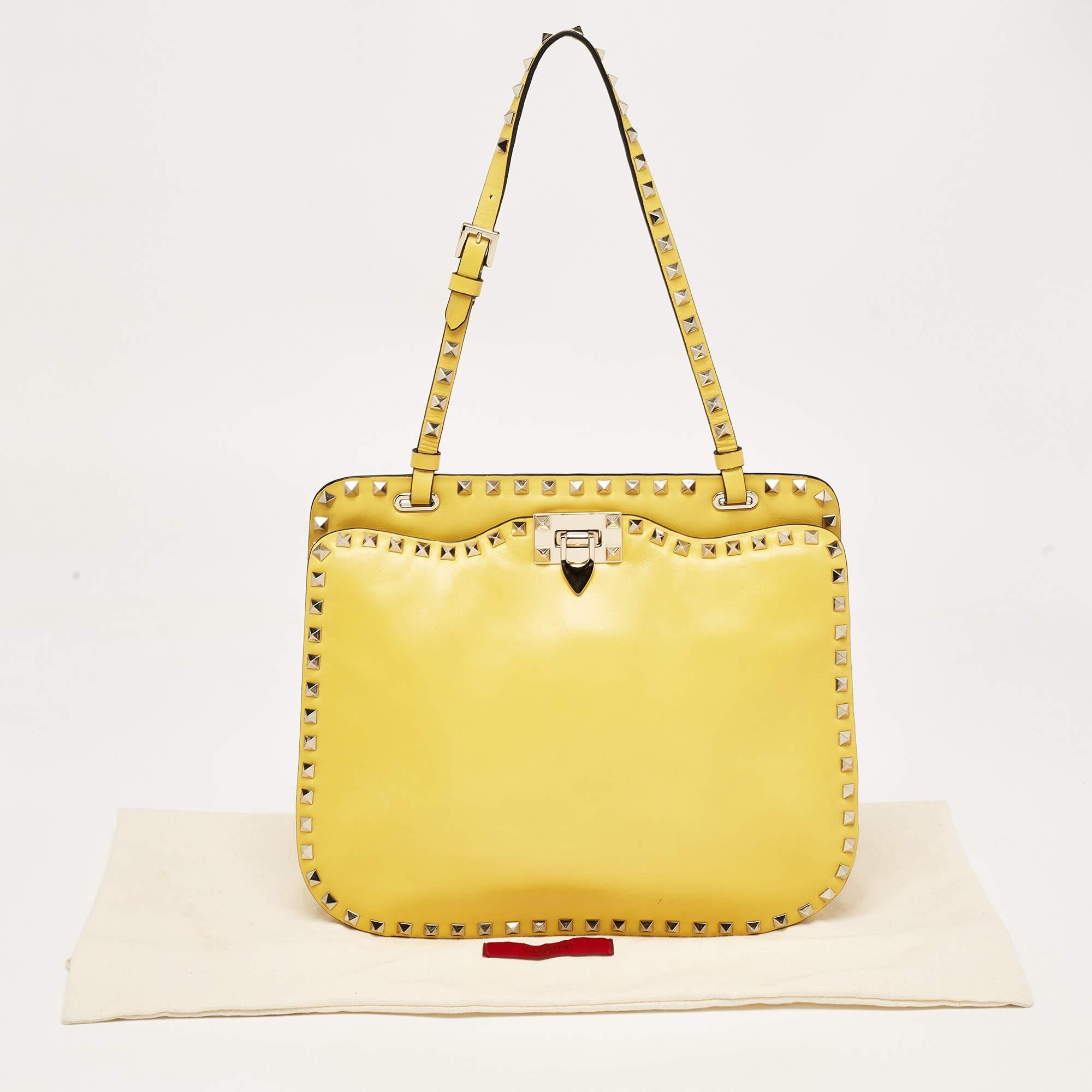 Valentino Yellow Leather Rockstud Trapeze Shoulder Bag 10