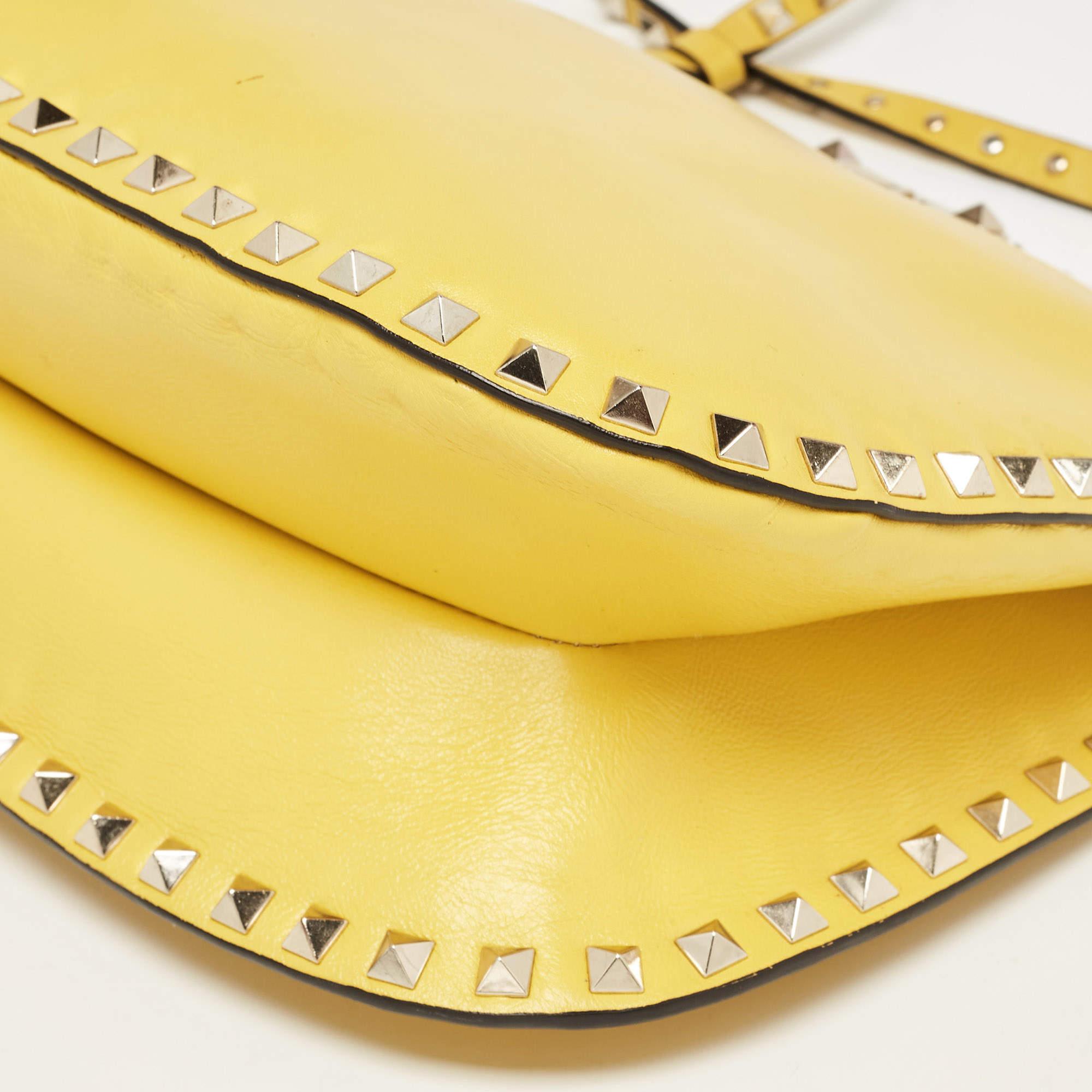 Women's Valentino Yellow Leather Rockstud Trapeze Shoulder Bag