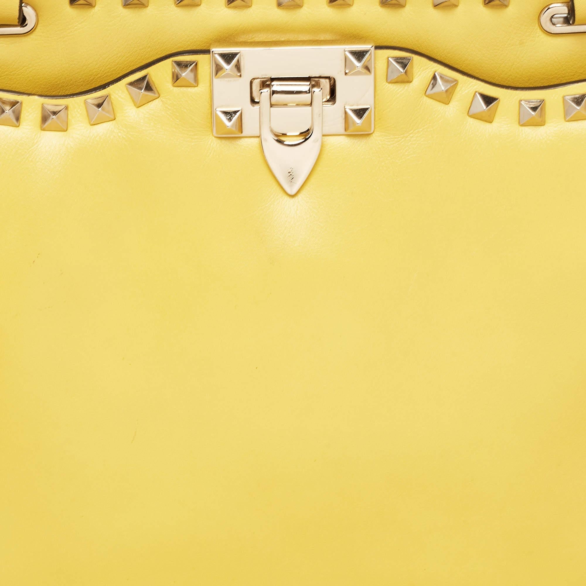 Valentino Yellow Leather Rockstud Trapeze Shoulder Bag 2
