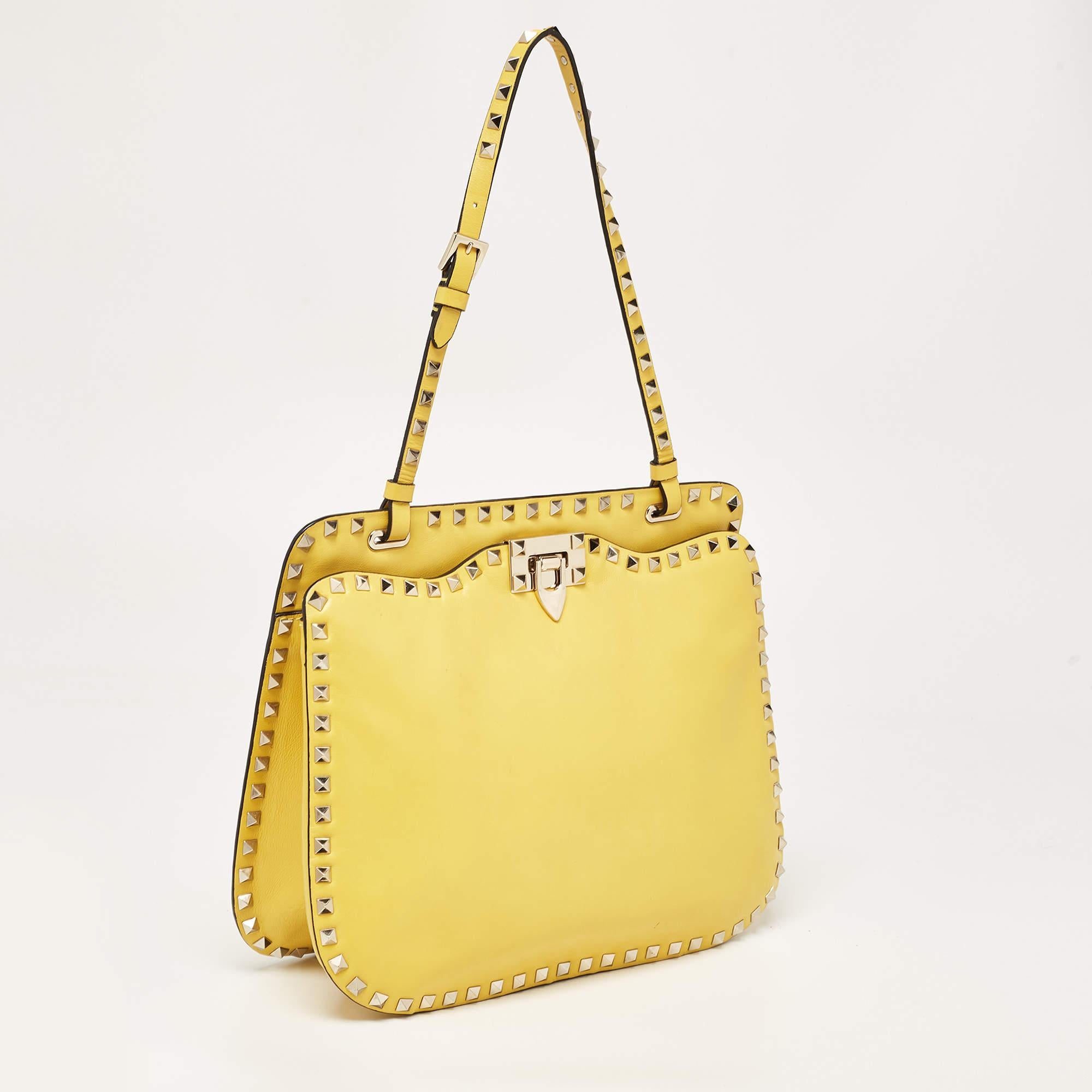 Valentino Yellow Leather Rockstud Trapeze Shoulder Bag 3