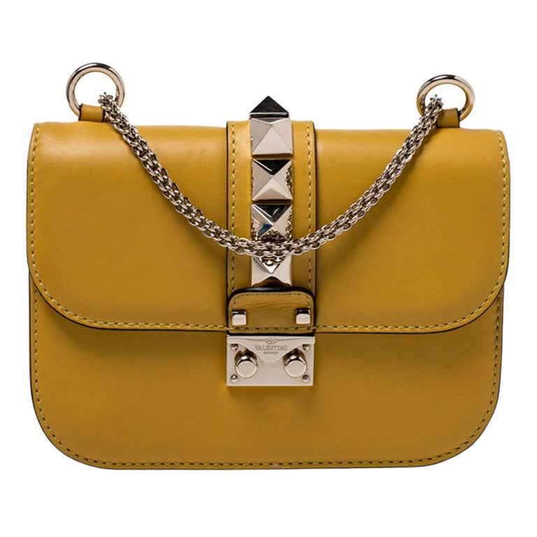 Valentino Yellow Leather Small Glam Lock Flap Bag For Sale at 1stDibs ...