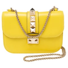 Valentino Yellow Leather Small Rockstud Glam Lock Flap Bag