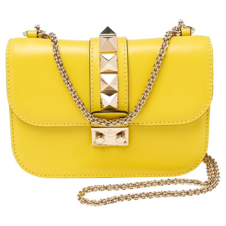 Valentino Yellow Leather Rockstud Glam Lock Flap Bag 1stDibs | yellow valentino bag, yellow bag