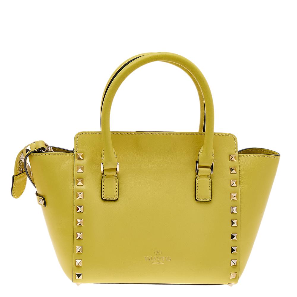 Valentino Yellow Leather Small Rockstud Tote 5