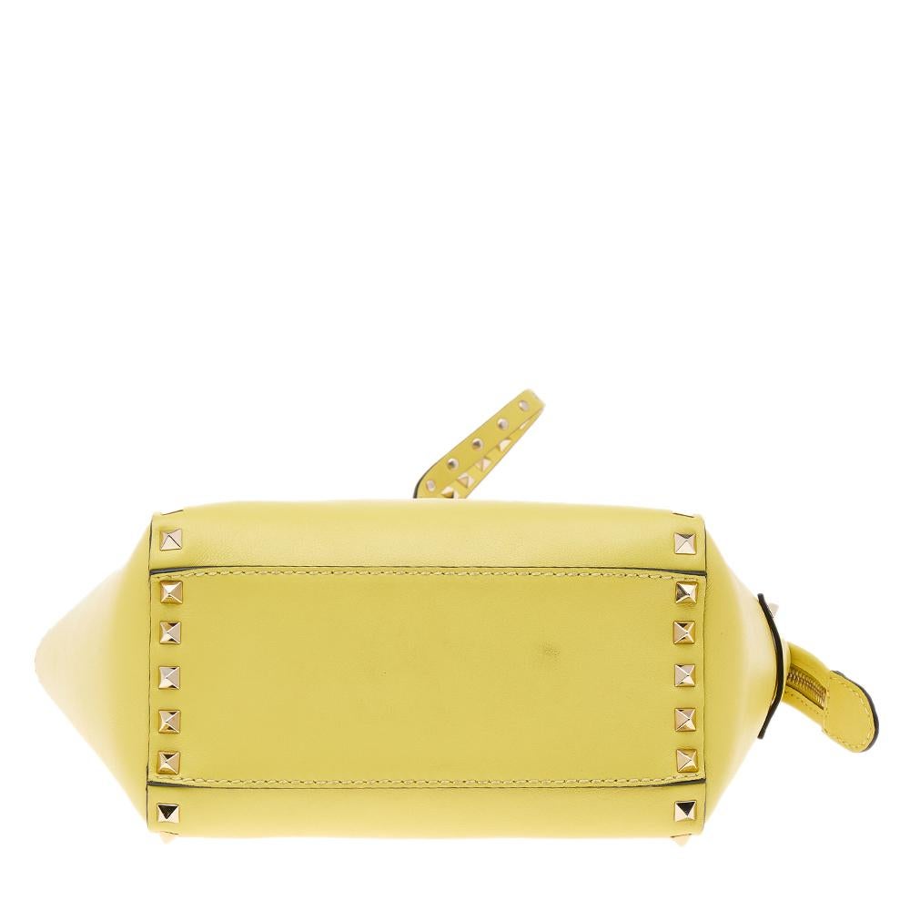 Valentino Yellow Leather Small Rockstud Tote 6