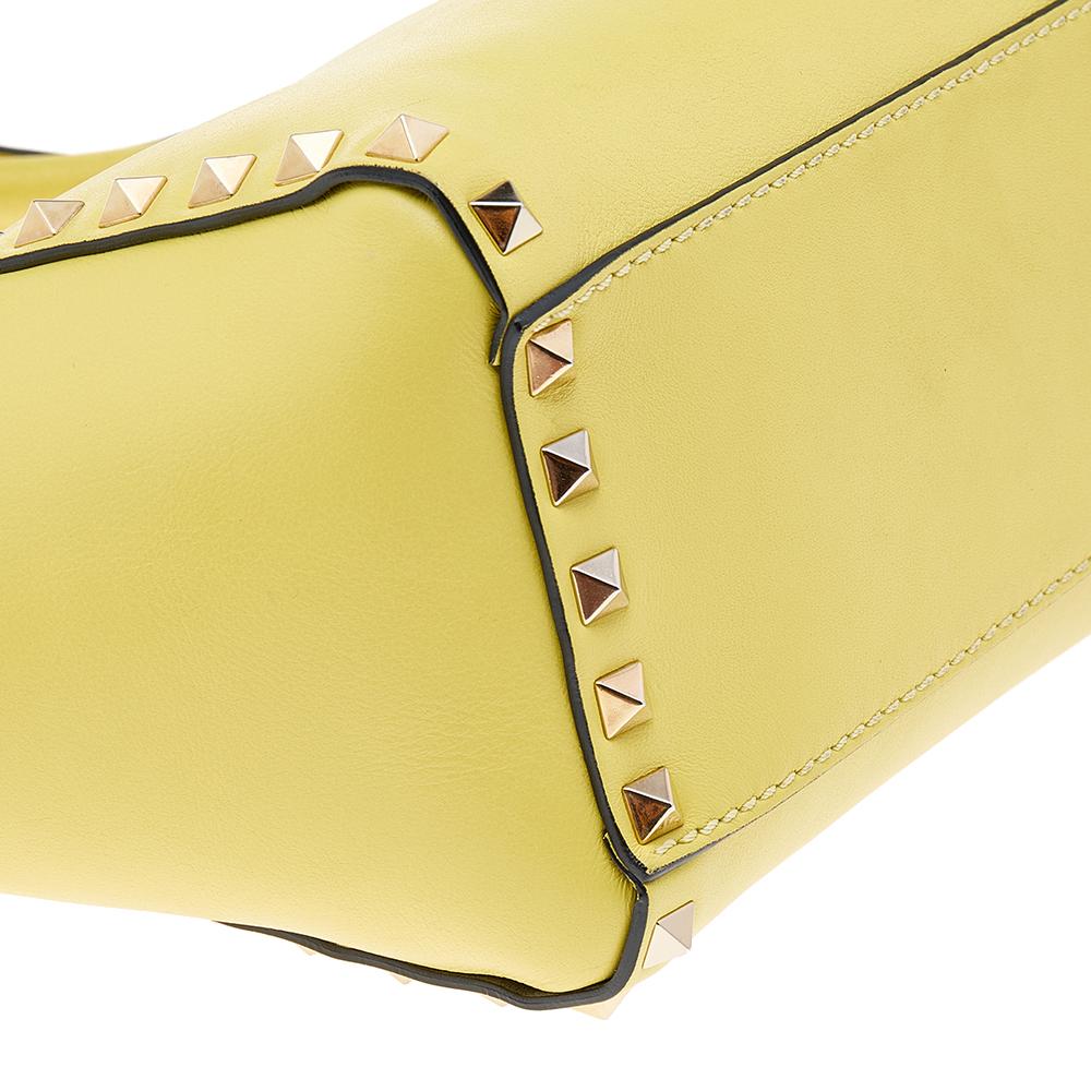 Women's Valentino Yellow Leather Small Rockstud Tote