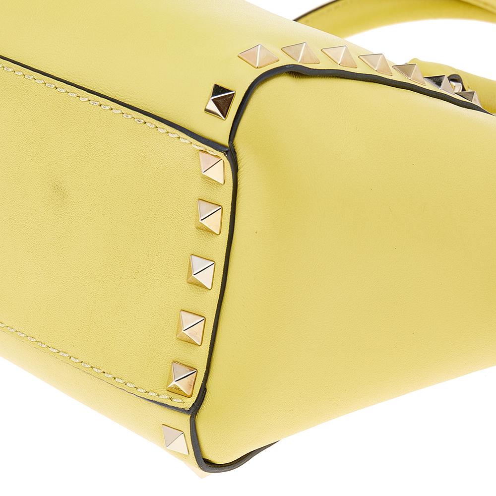 Valentino Yellow Leather Small Rockstud Tote 1