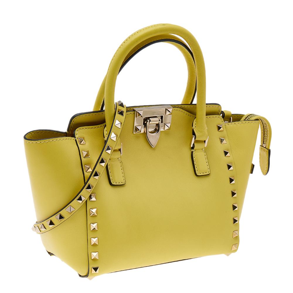 Valentino Yellow Leather Small Rockstud Tote 3