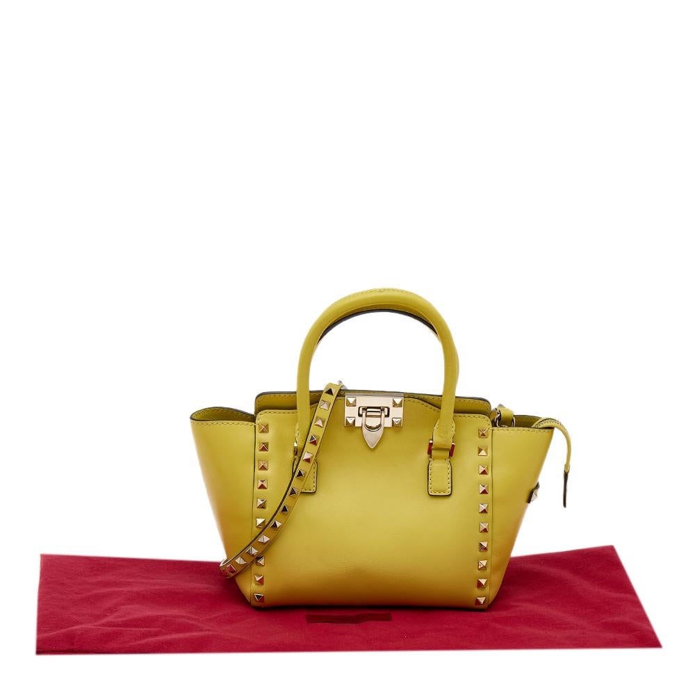 Valentino Yellow Leather Small Rockstud Tote 4