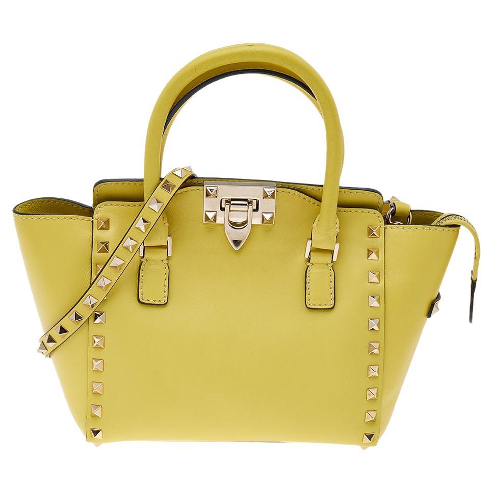 Valentino Yellow Leather Small Rockstud Tote