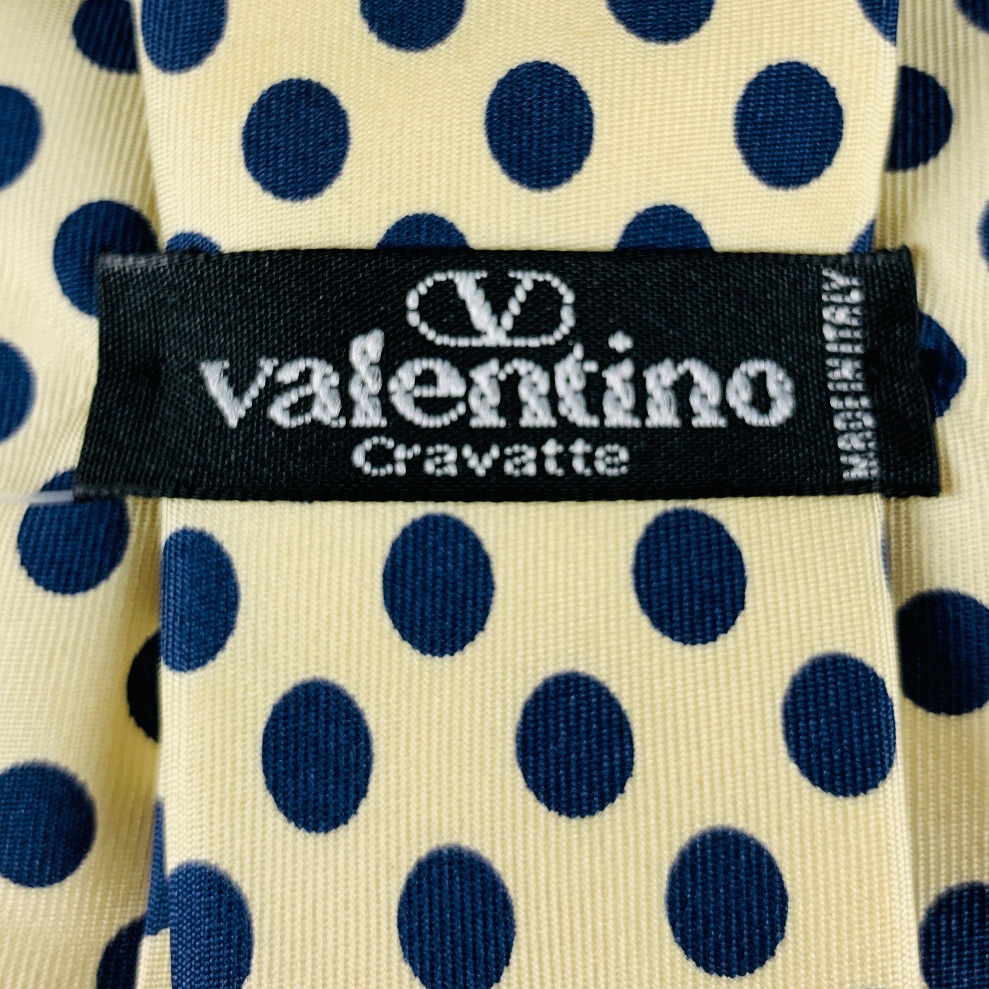 Men's VALENTINO Yellow Navy Dots Silk Tie For Sale