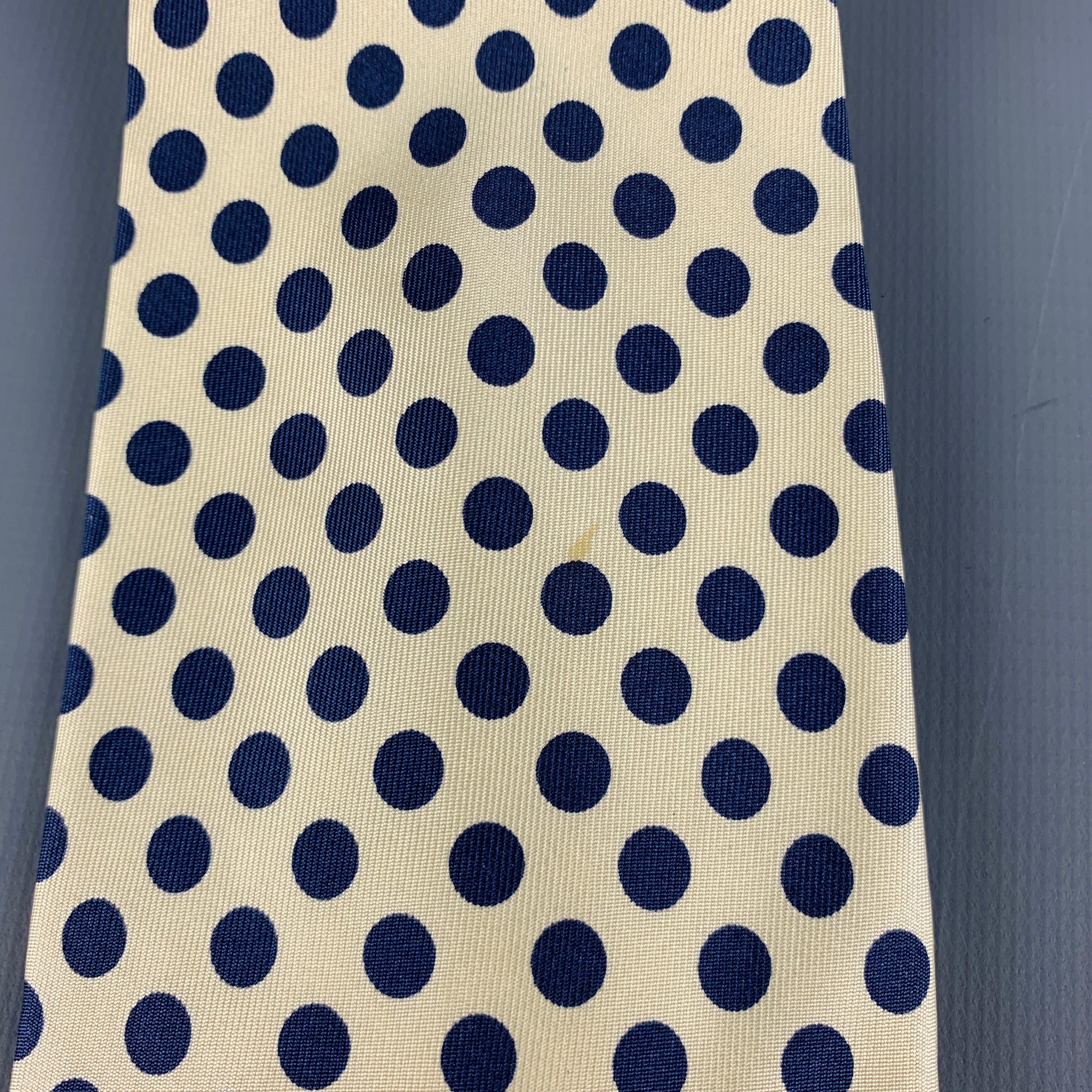 VALENTINO Yellow Navy Dots Silk Tie For Sale 2