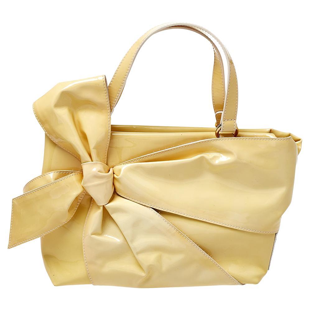 Valentino Yellow Patent Leather Bow Tote